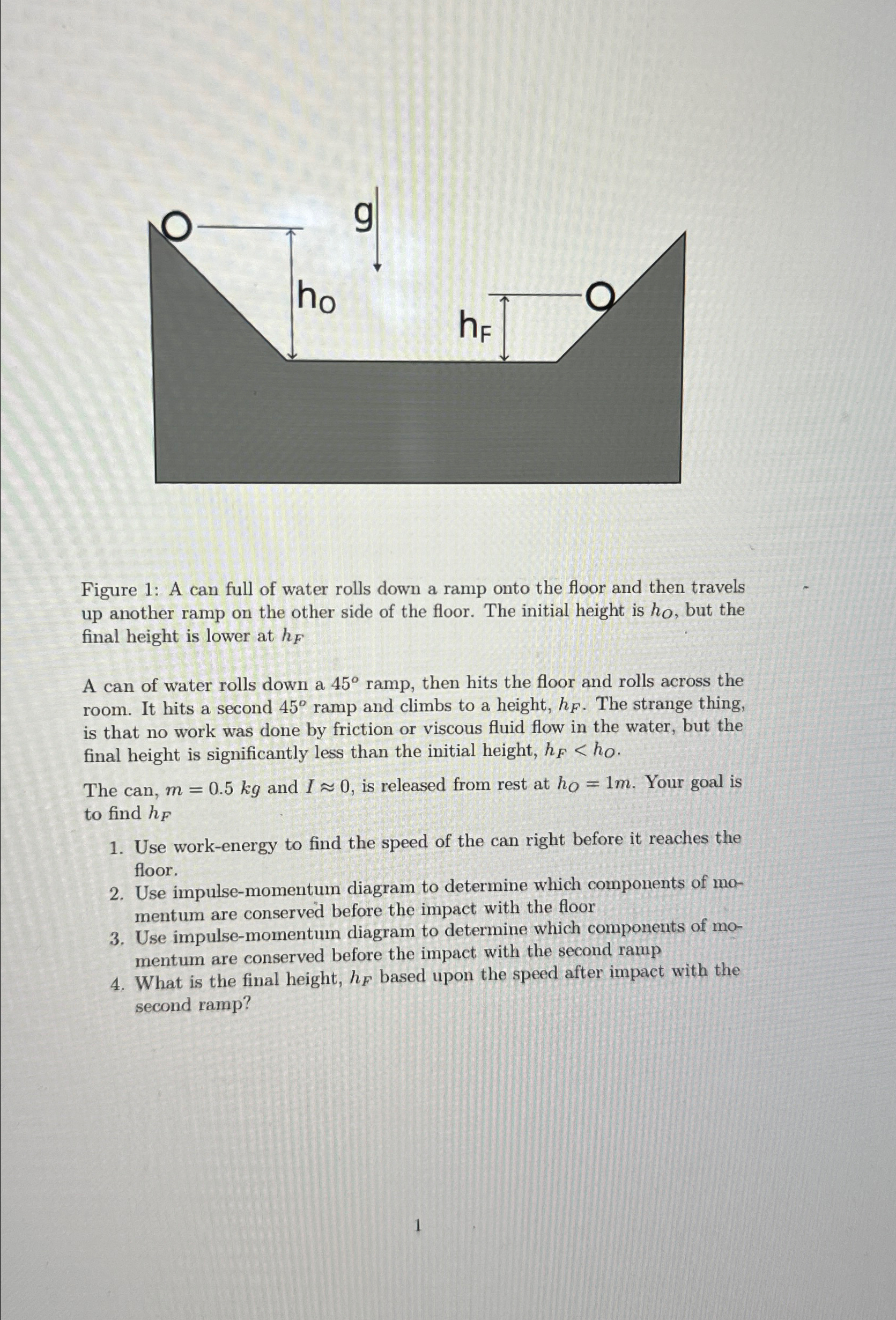 Figure 1 : A can full of water rolls down a ramp