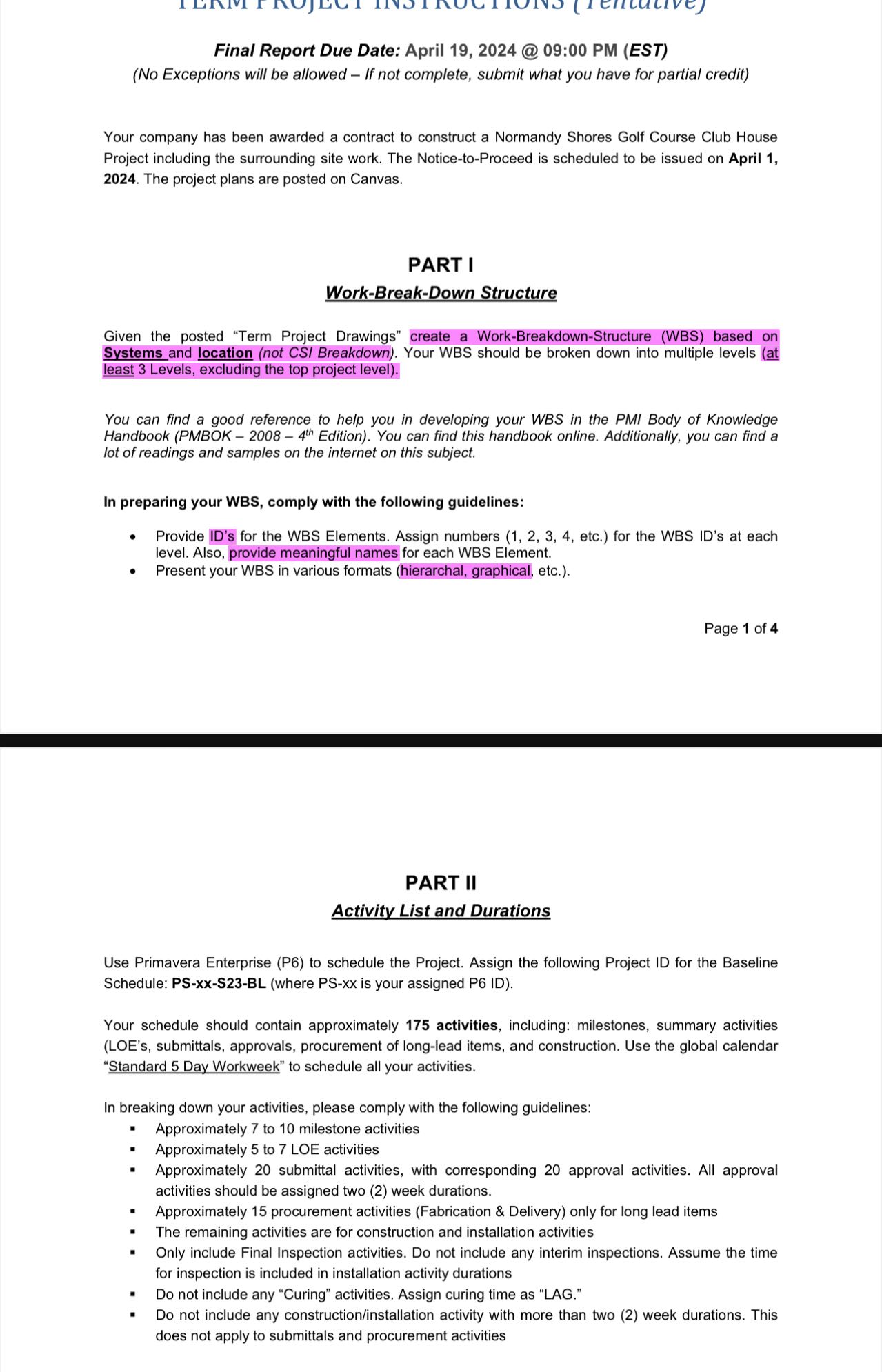 A WBS with approximately 1 7 5 activities