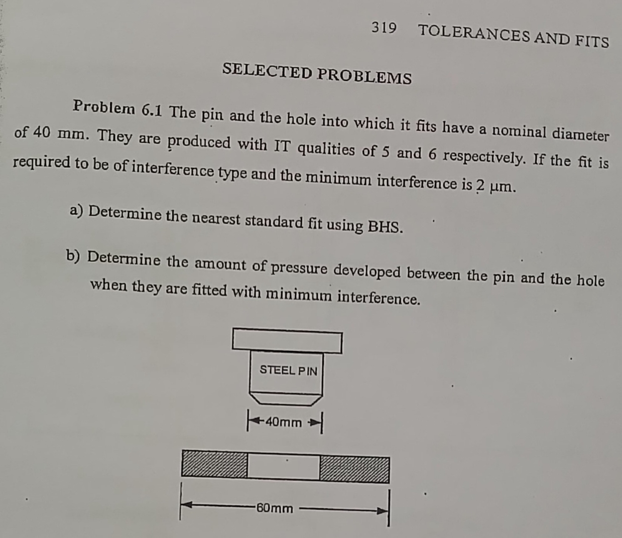 3 1 9 TOLERANCES AND FITS SELECTED PROBLEMS