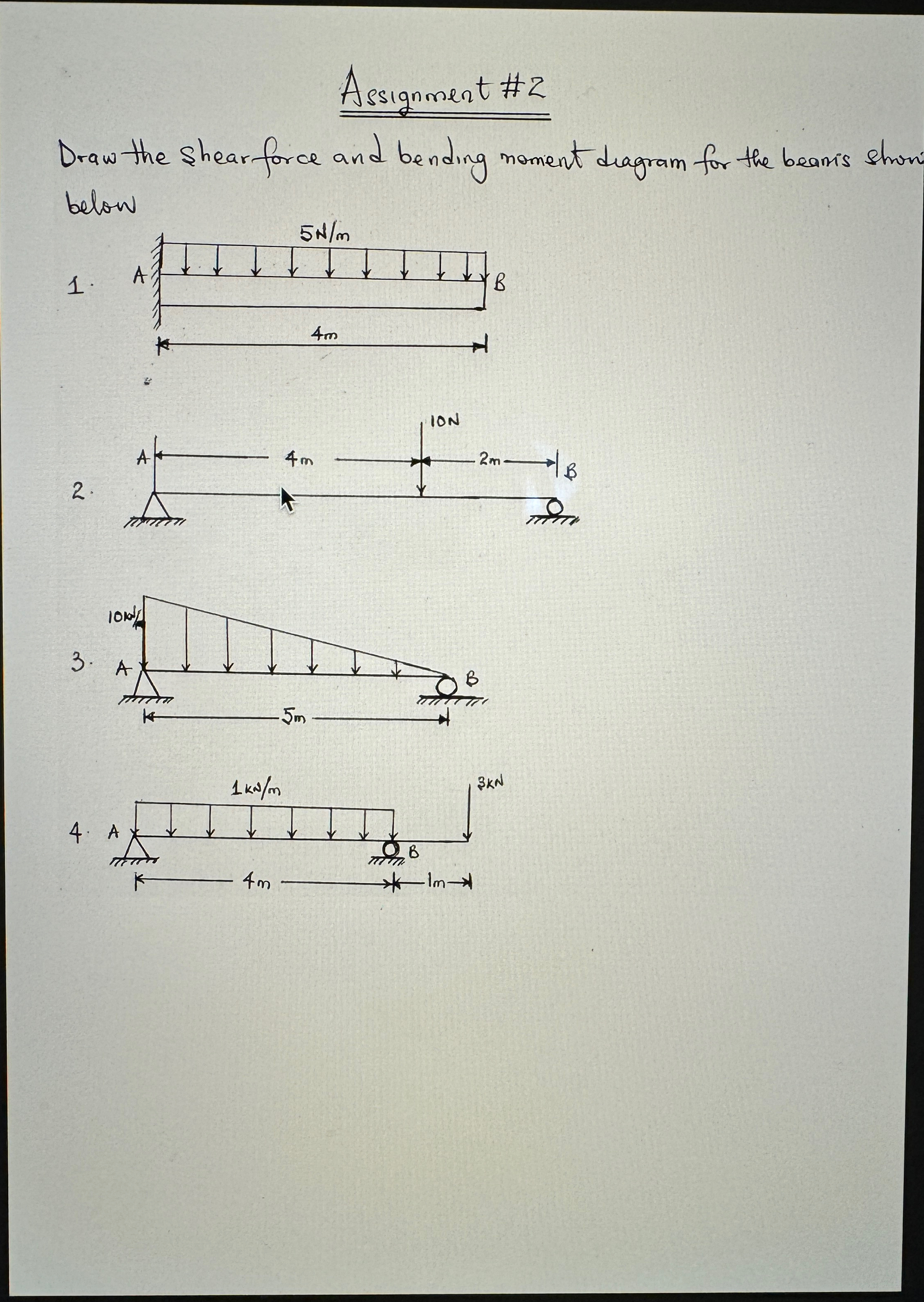 Assignment # 2 Draw the shear force and bending