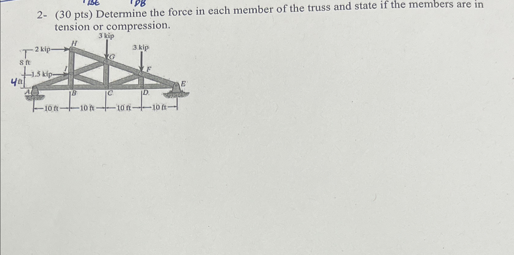 2 - ( 3 0 pts ) Determine the force in each
