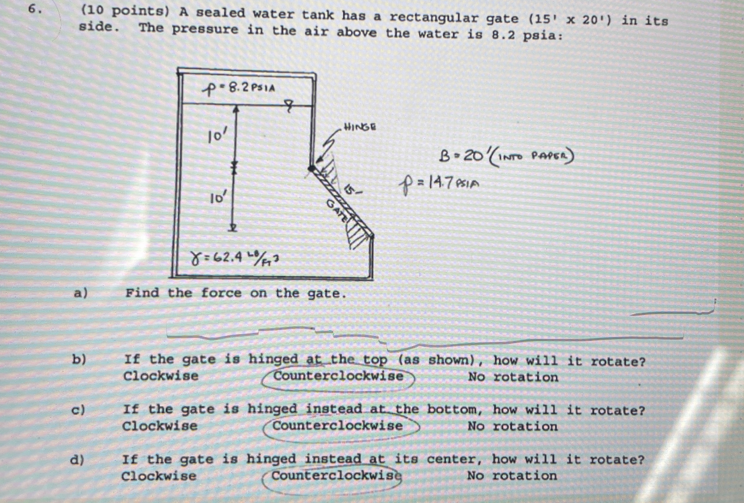 ( 1 0 points ) A sealed water tank has a