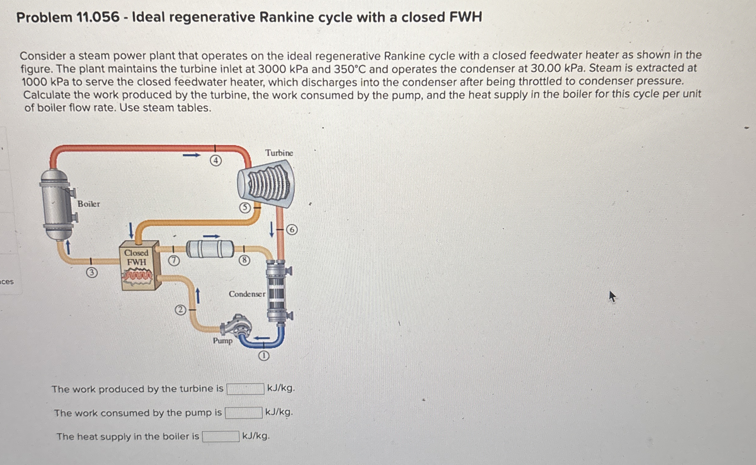 Problem 1 1 . 0 5 6 - Ideal regenerative Rankine