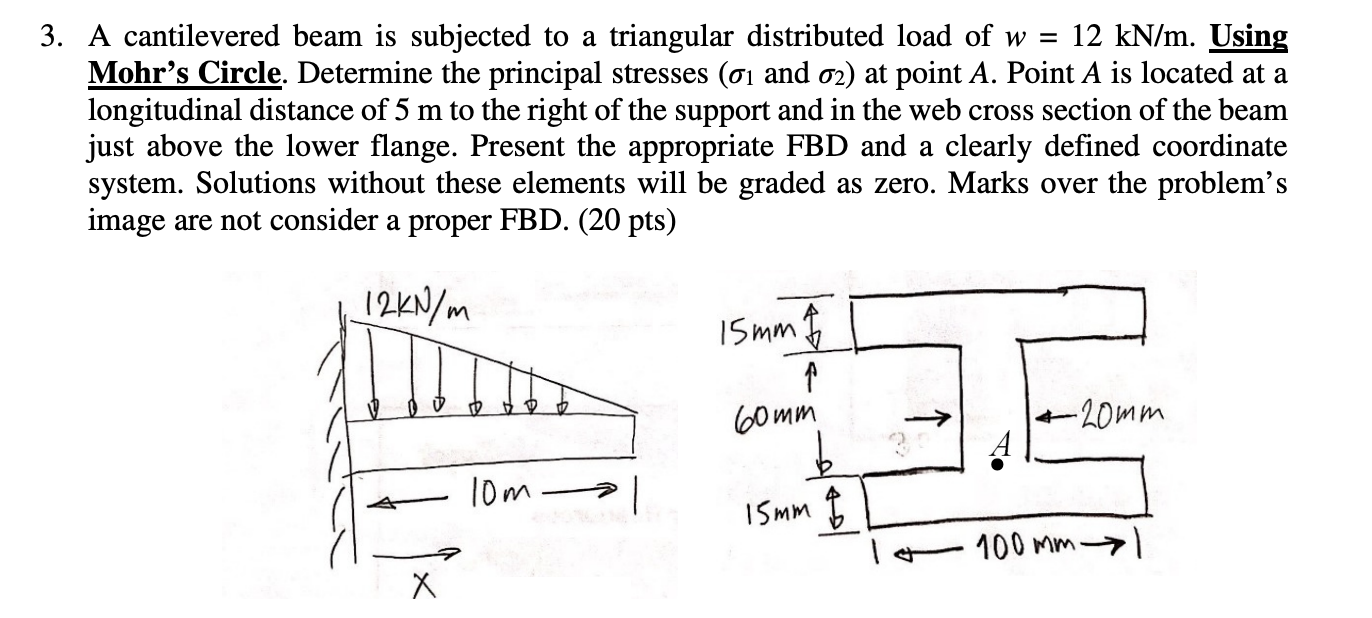 3 . A cantilevered beam is subjected to a
