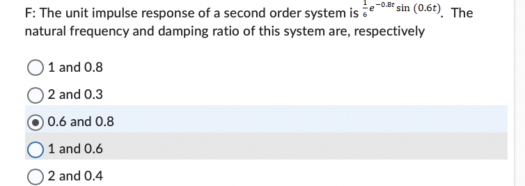 F : The unit impulse response of a second order