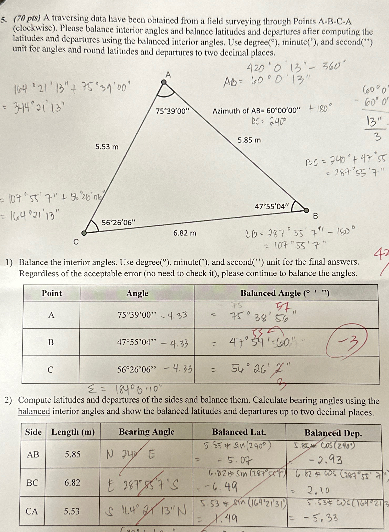 ( 7 0 pts ) A traversing data have been obtained