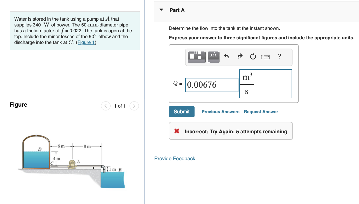 Water is stored in the tank using a pump at A