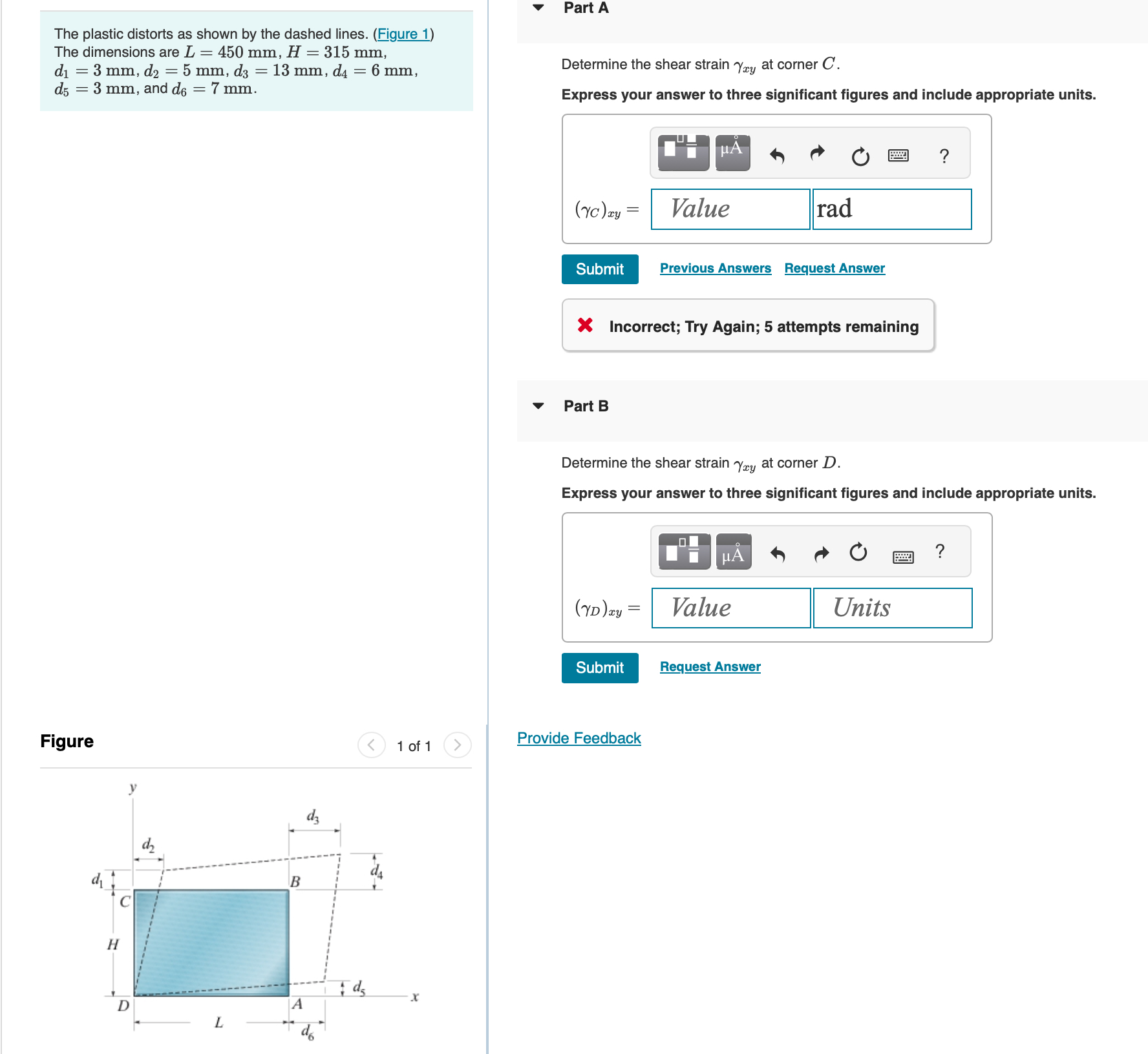 The plastic distorts as shown by the dashed