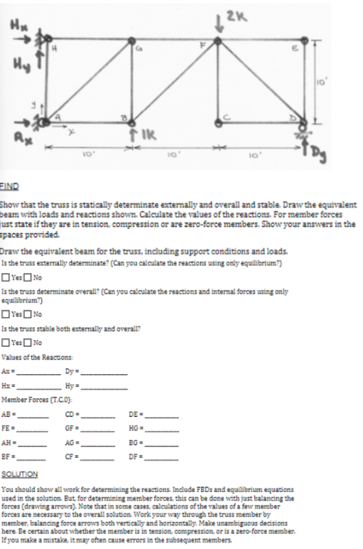 = 1 N D Show that the truss is statically