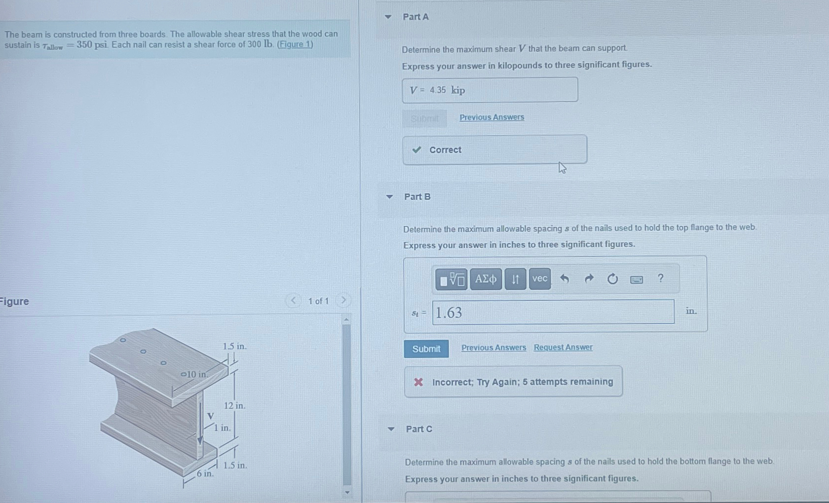 The beam is constructed from three boards. The