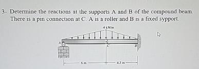 3 - Determine the reactions at the supports A and