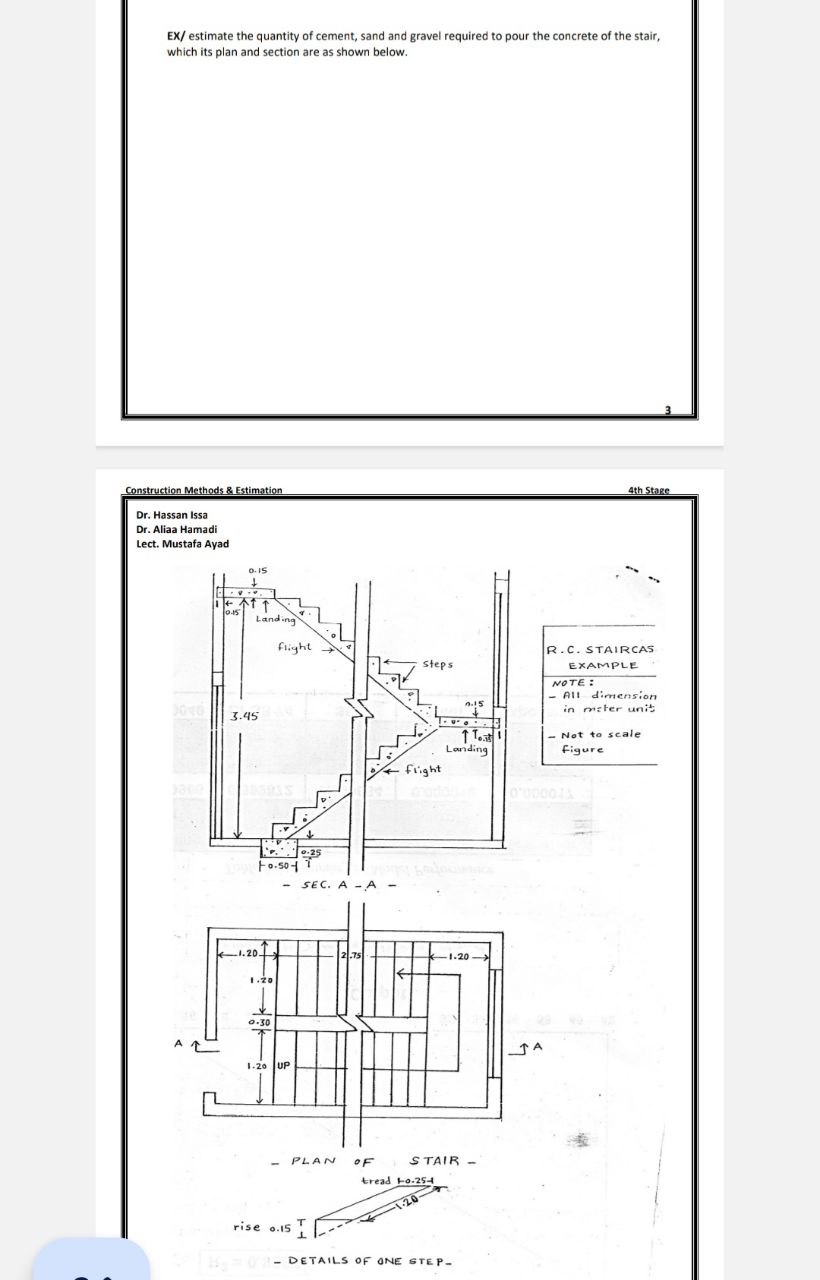 EX / estimate the quantity of cement, sand and
