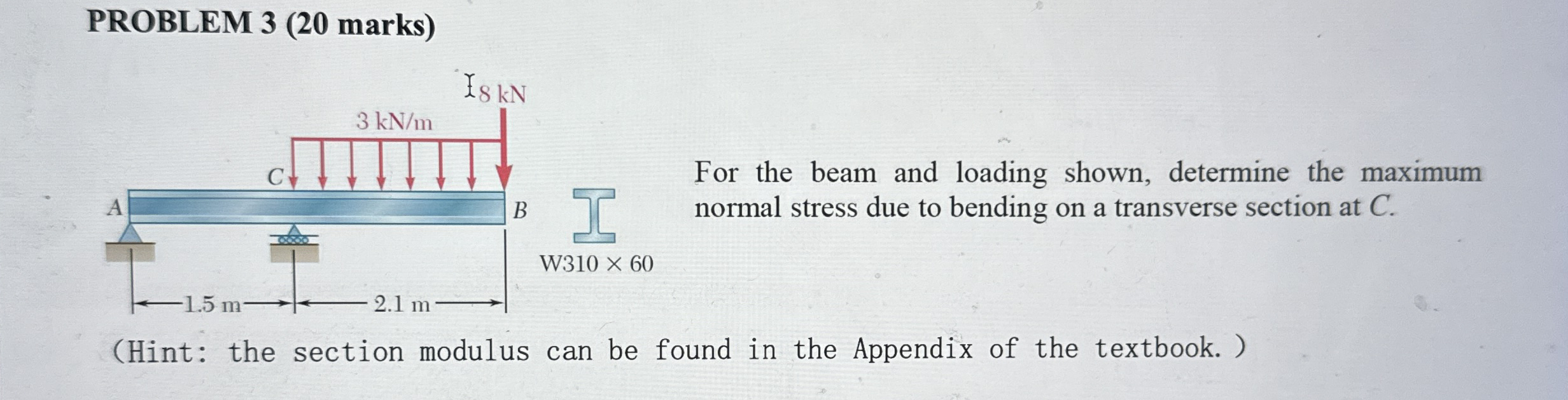 PROBLEM 3 ( 2 0 marks ) For the beam and loading