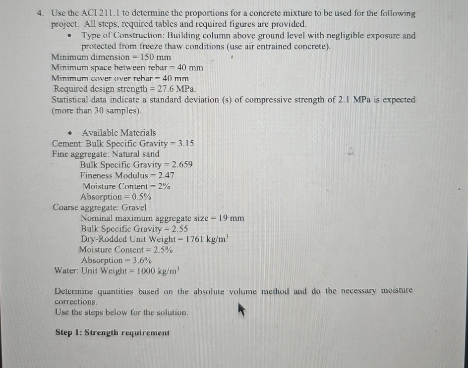 Use the ACI 2 1 1 . 1 to determine the