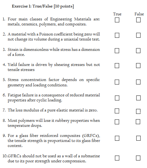Exercise l: True / False [ 1 0 points ] 1 . Four
