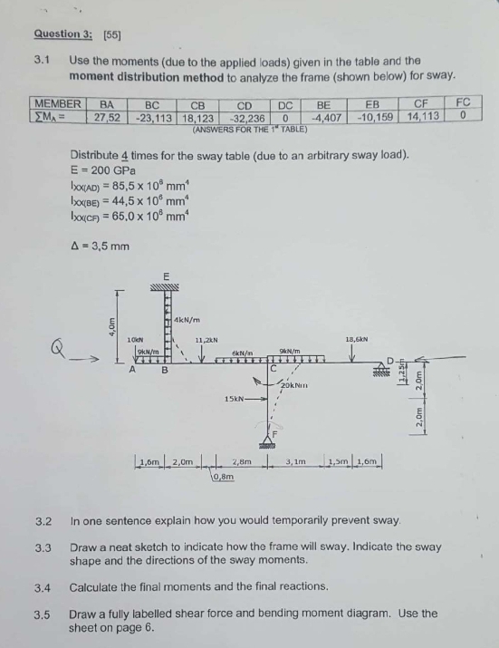 Question 3 : [ 5 5 ] 3 . 1 Use the moments ( due