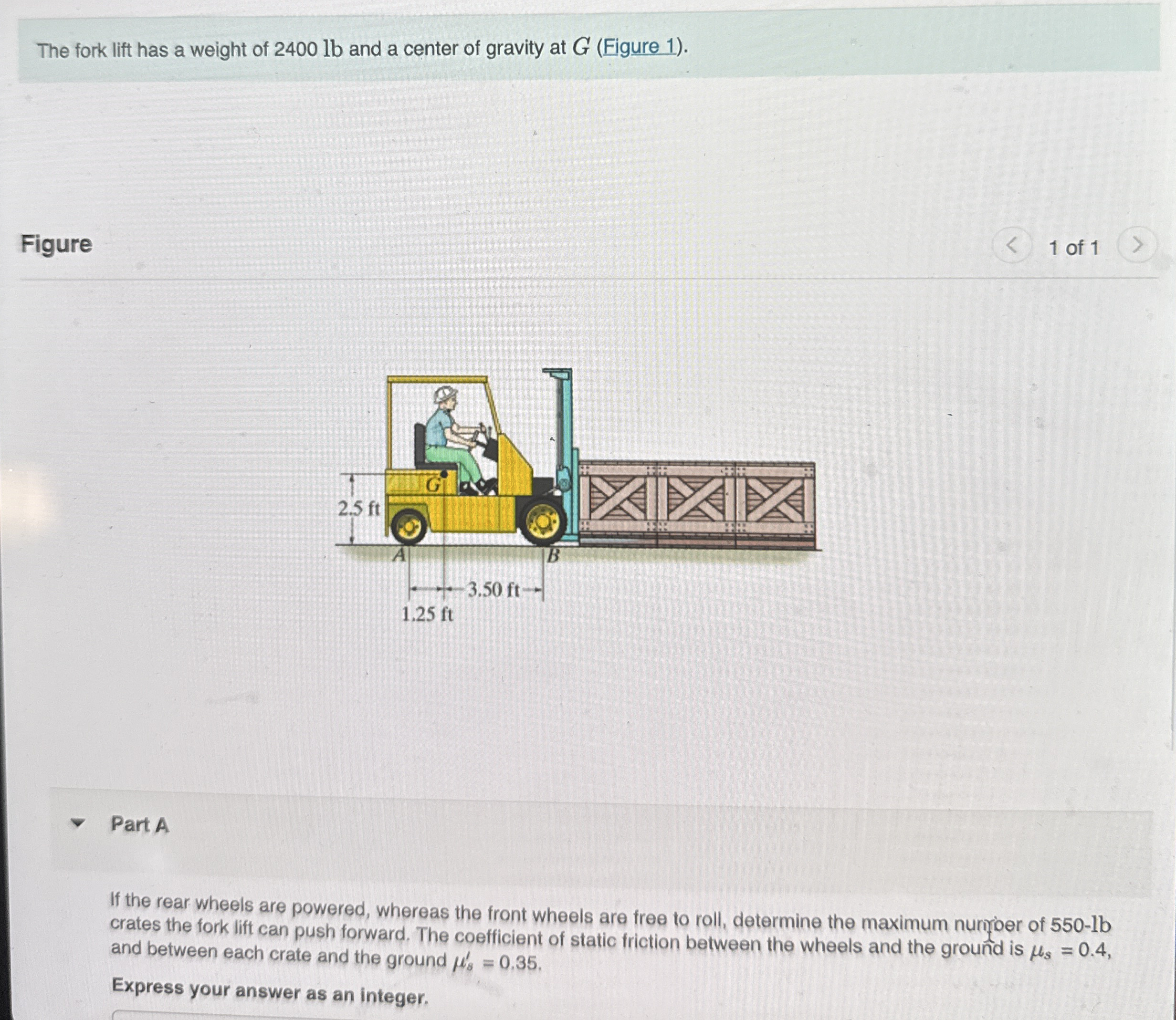 The fork lift has a weight of 2 4 0 0 lb and a