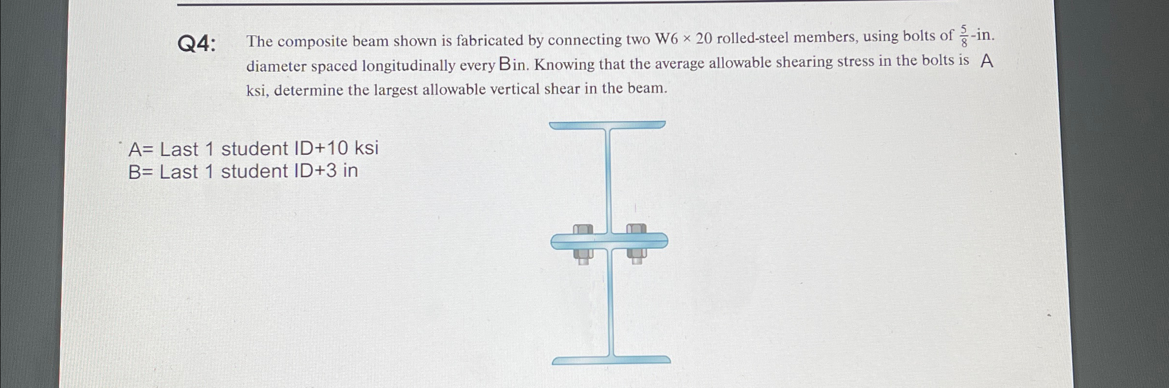 Q 4 : The composite beam shown is fabricated by