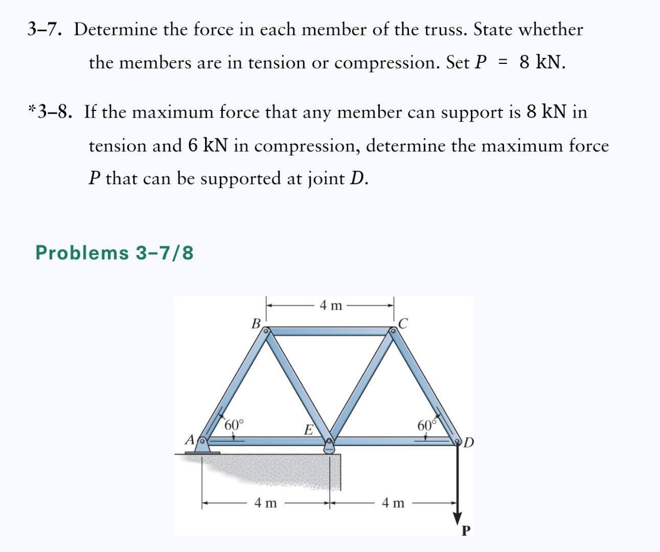 3 - 7 . Determine the force in each member of the