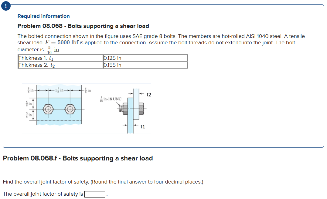 Required information Problem 0 8 . 0 6 8 - Bolts