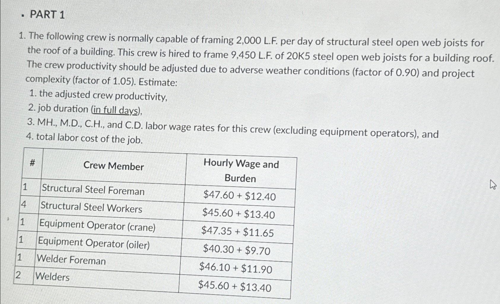PART 1 The following crew is normally capable of