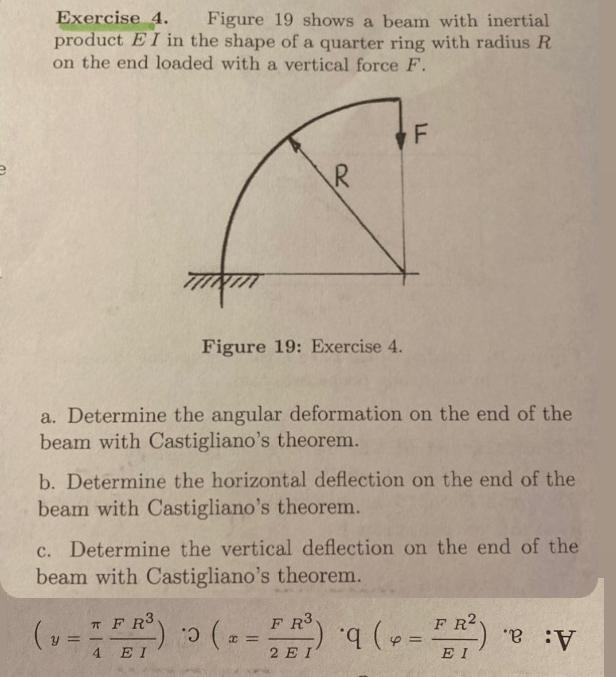 Exercise 4 . Figure 1 9 shows a beam with