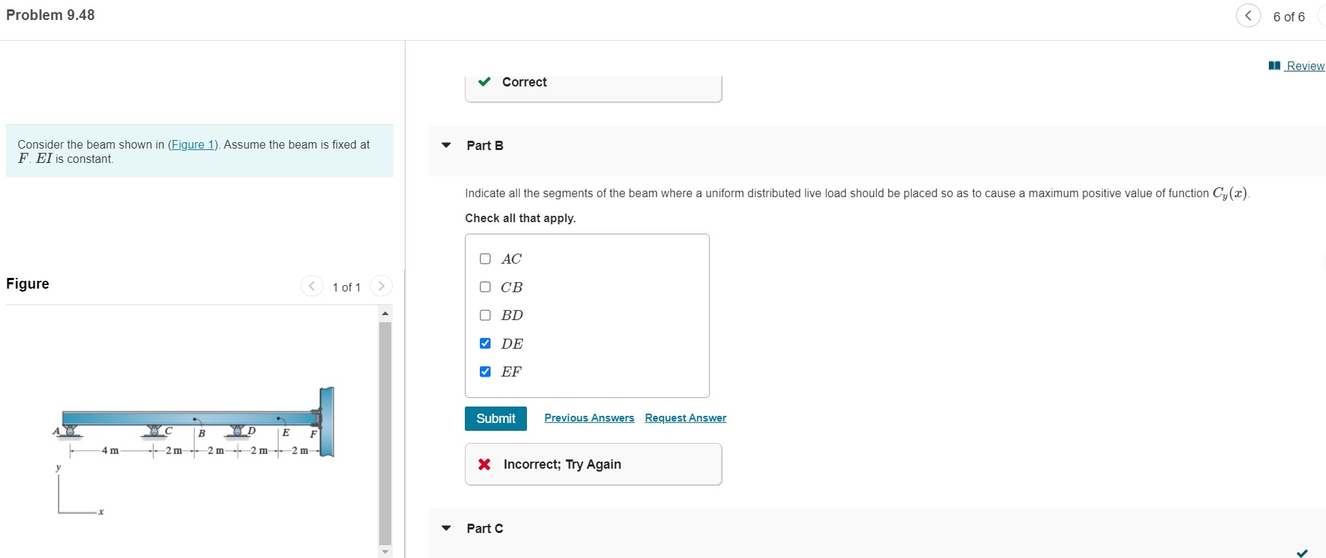 Problem 9 . 4 8 6 of 6 Consider the beam shown in