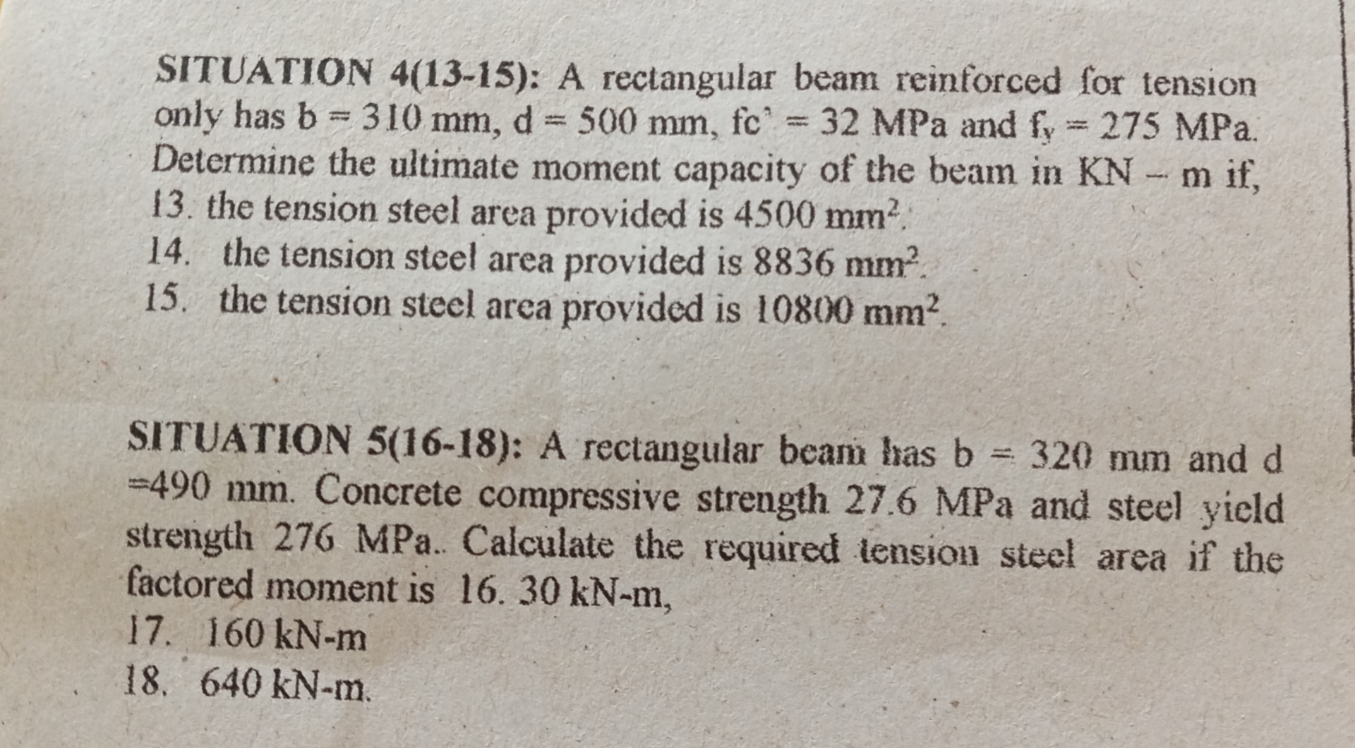 SITUATION 4 ( 1 3 - 1 5 ) : A rectangular beam