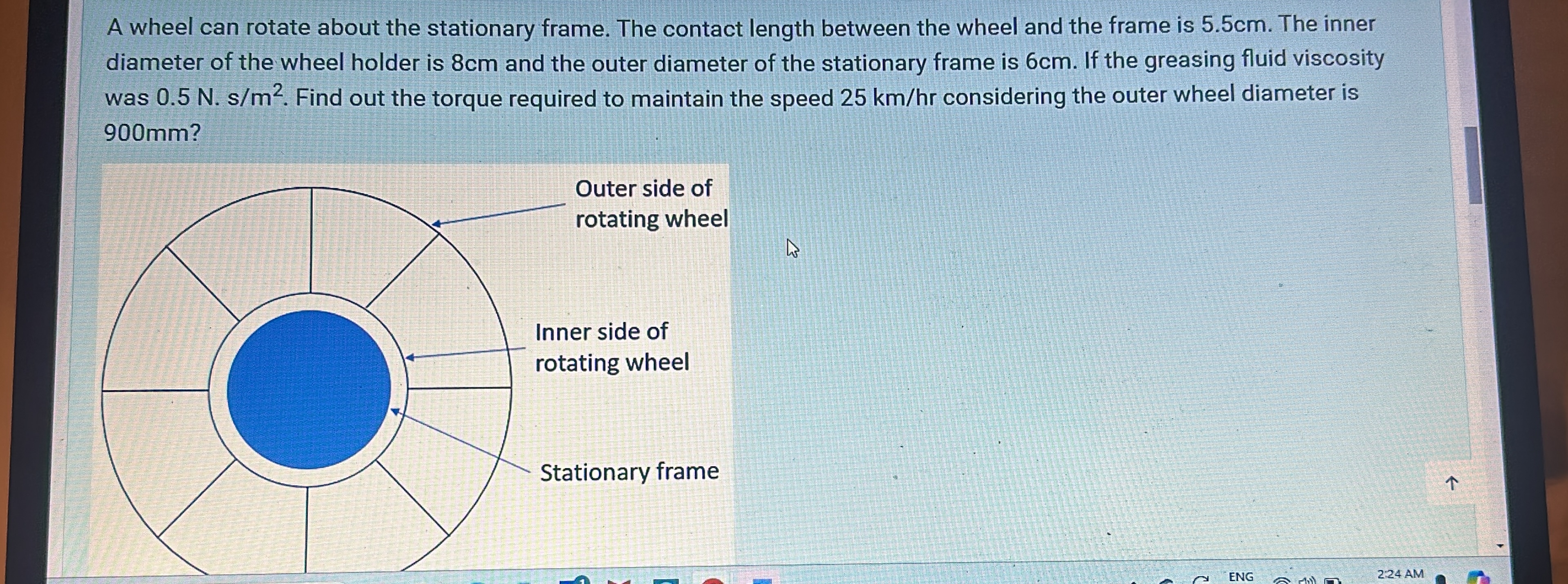 A wheel can rotate about the stationary frame.