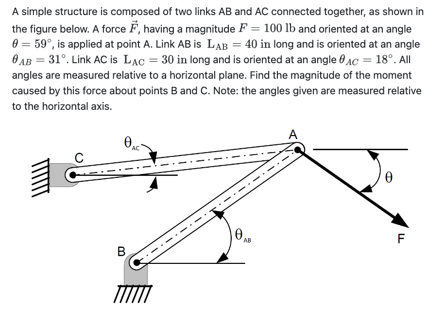 A simple structure is composed of two links A B