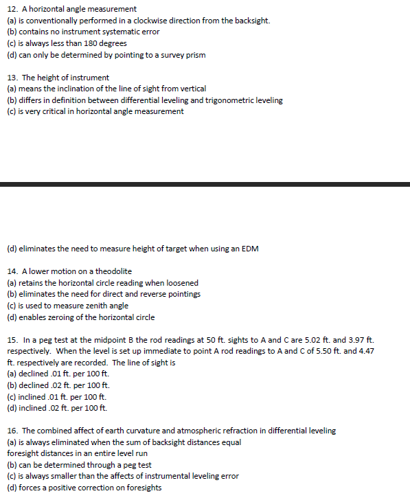 A horizontal angle measurement ( a ) is