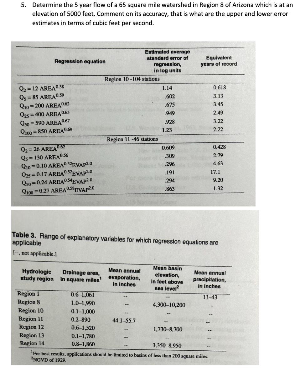 Determine the 5 year flow of a 6 5 square mile