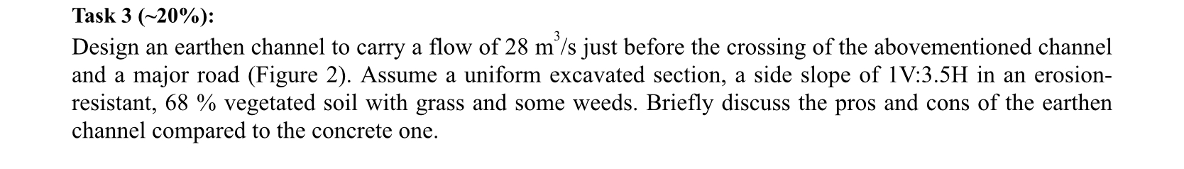 Design an earthen channel to carry a flow of 2 8