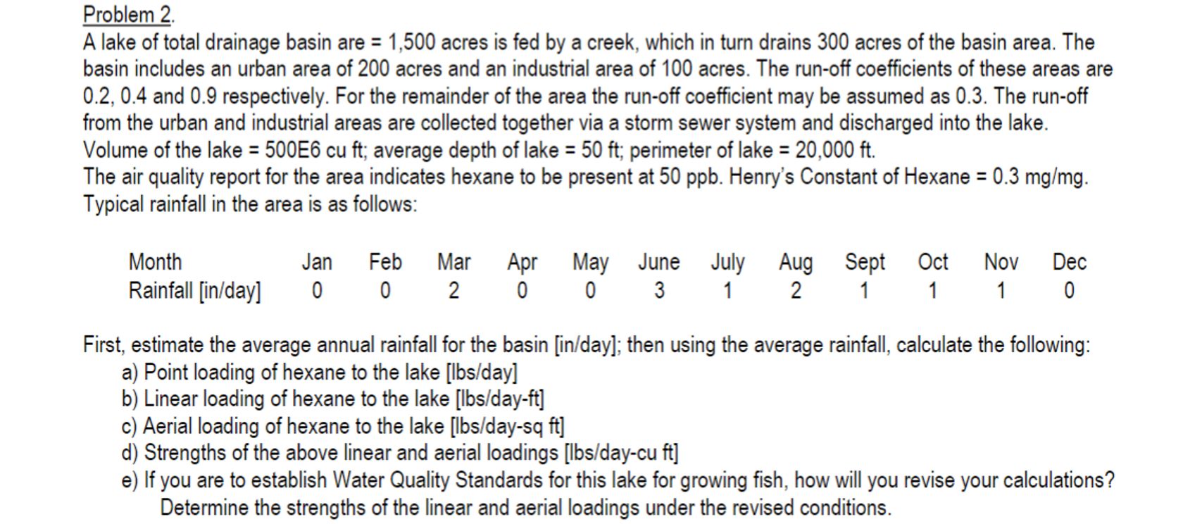 Please solve each itemProblem 2 . A lake of total