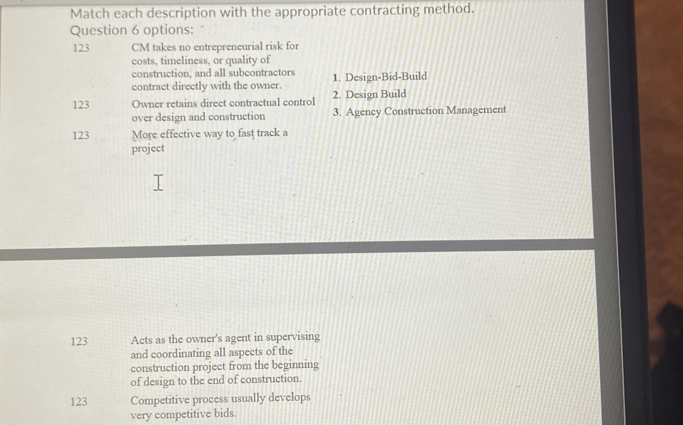 Match each description with the appropriate