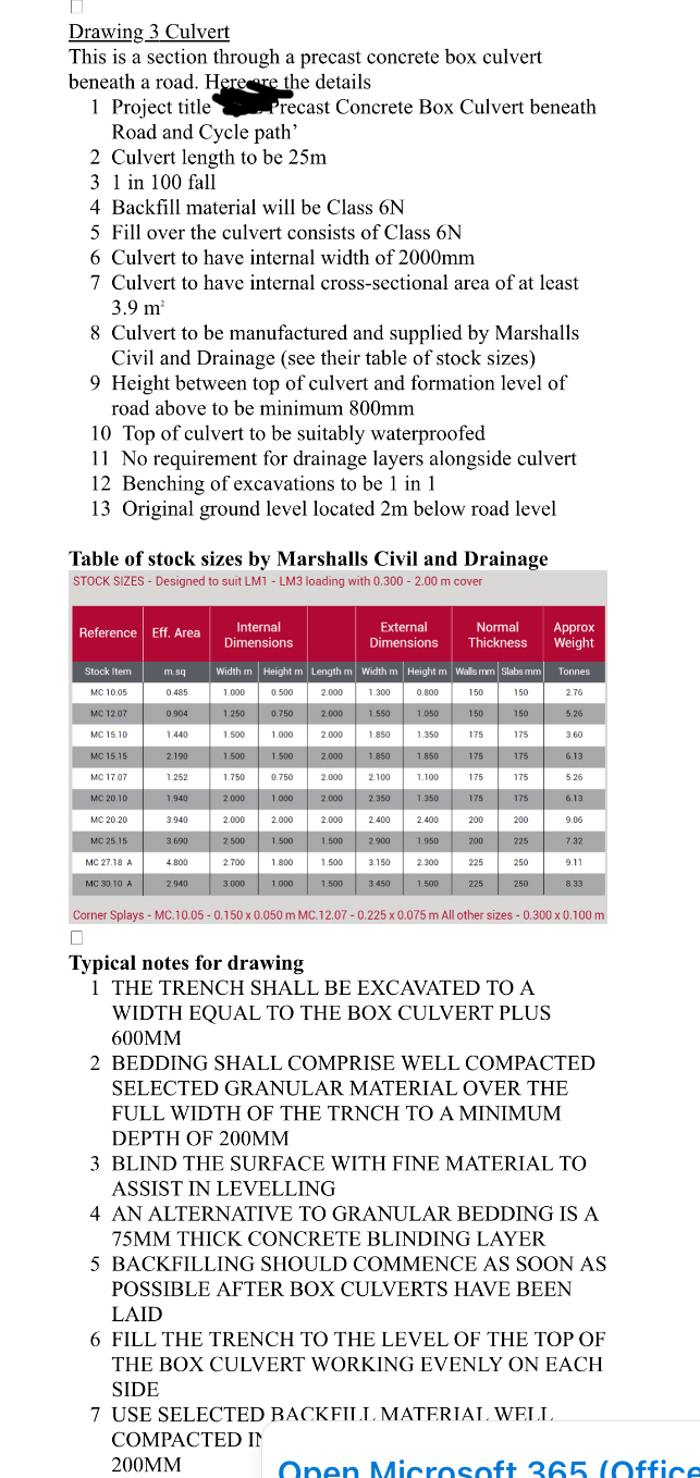 Drawing 3 Culvert This is a section through a