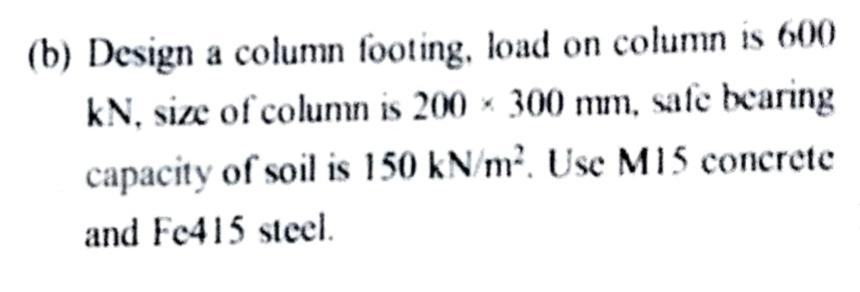( b ) Design a column footing, load on column is
