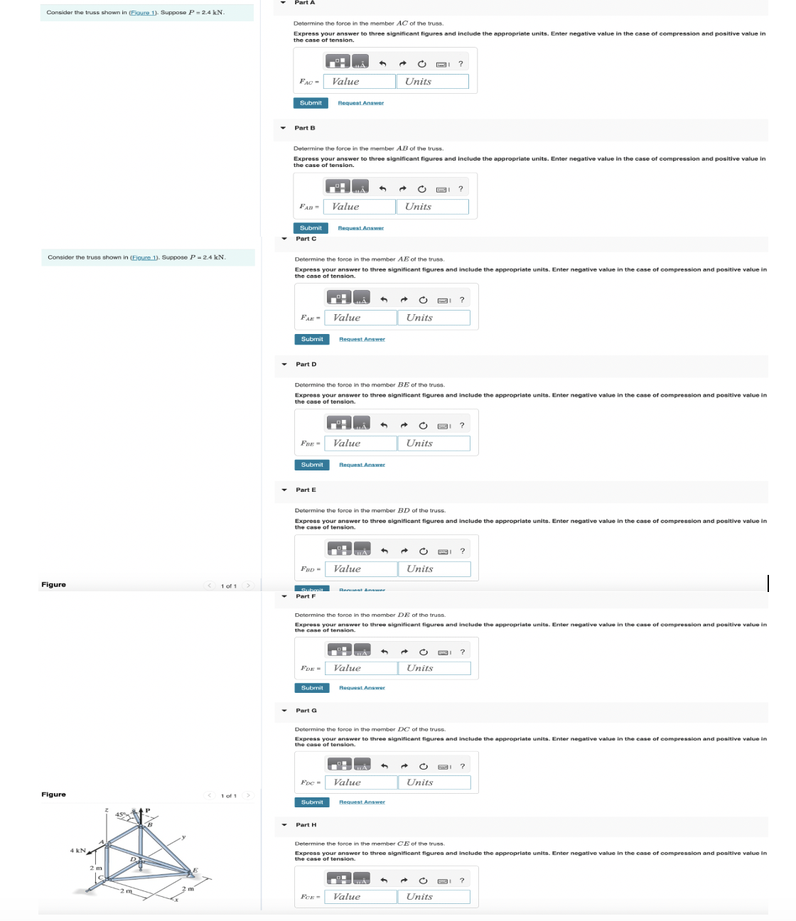 Figure Part F Determine the foroe in the member D