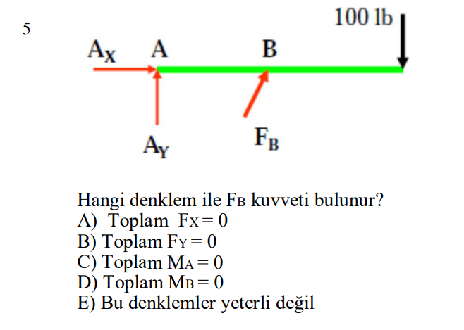 5 Hangi denklem ile F kuvveti bulunur? A ) Toplam