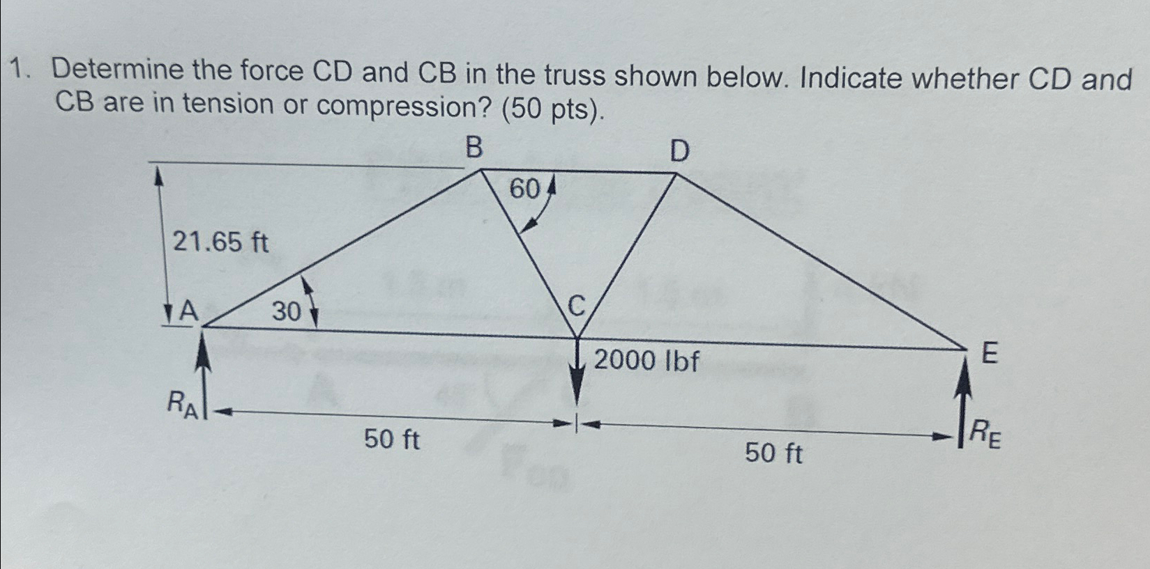 Determine the force C D and C B in the truss