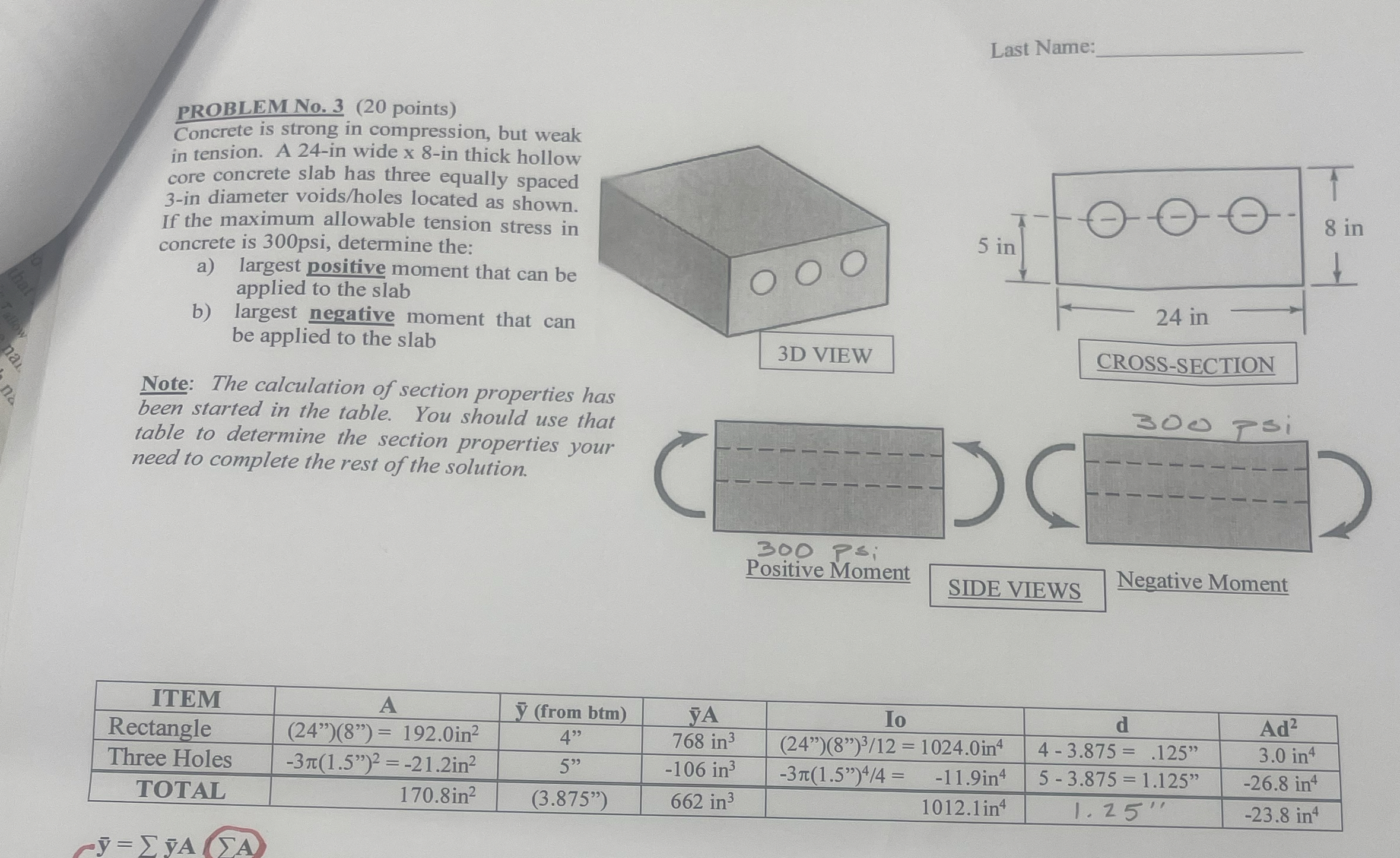 Last Name: PROBLEM No . 3 ( 2 0 points ) Concrete