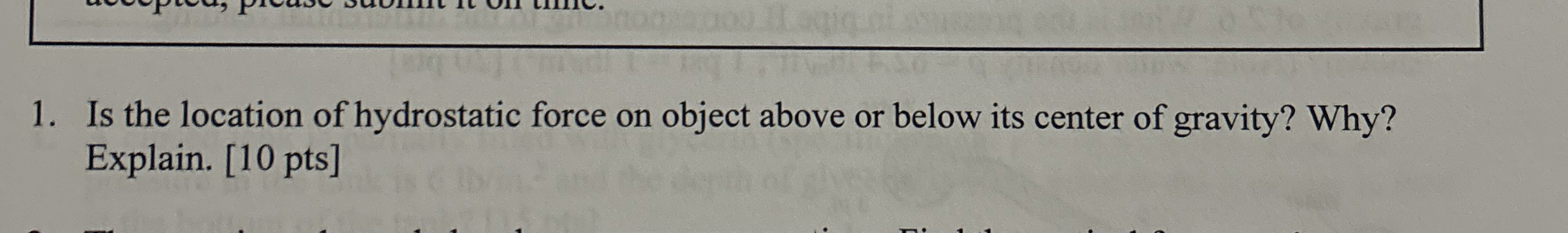 Is the location of hydrostatic force on object