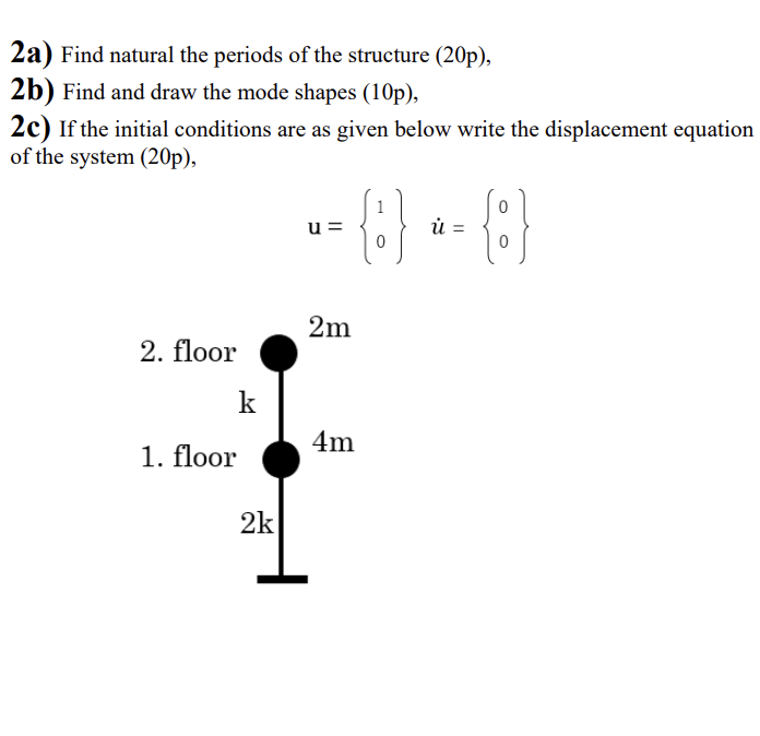 2 a ) Find natural the periods of the structure (