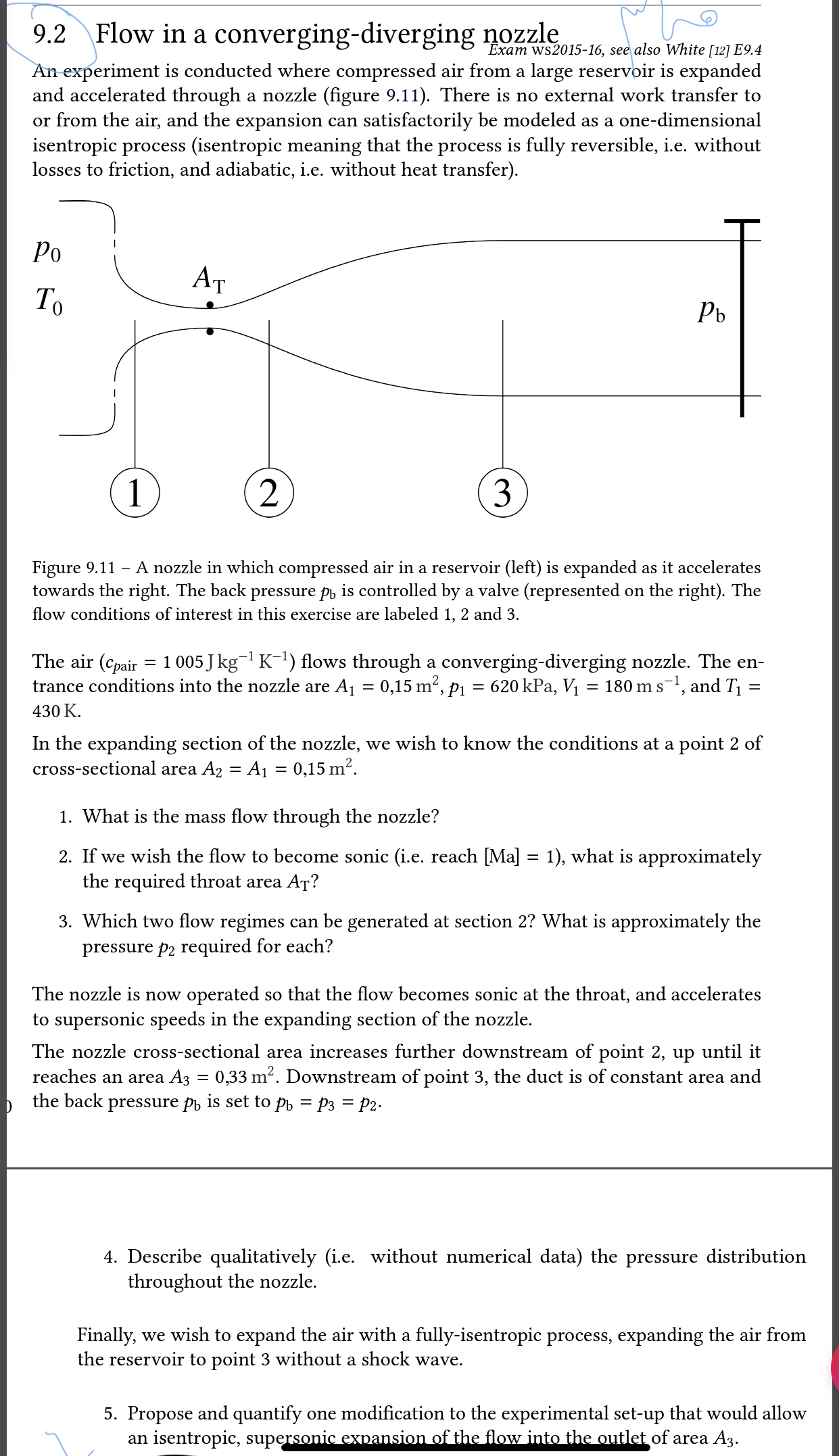 9 . 2 Flow in a converging - diverging nozzzle An