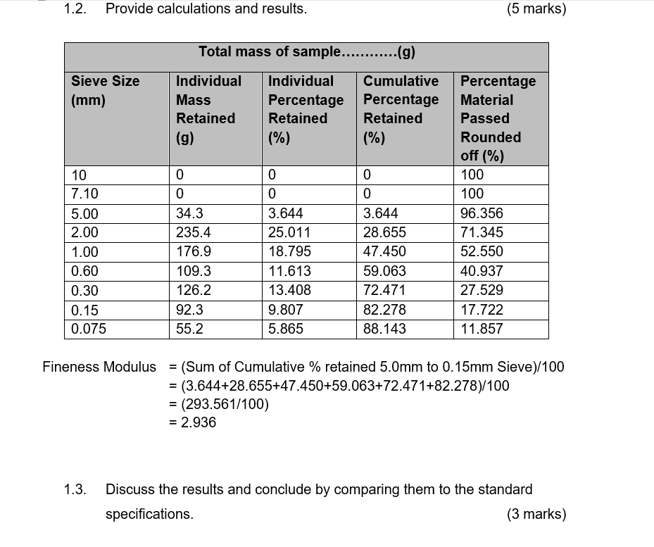 1 . 2 . Provide calculations and results. ( 5