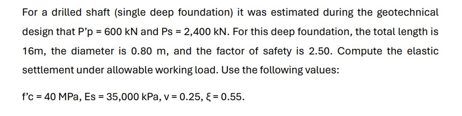 For a drilled shaft ( single deep foundation ) it