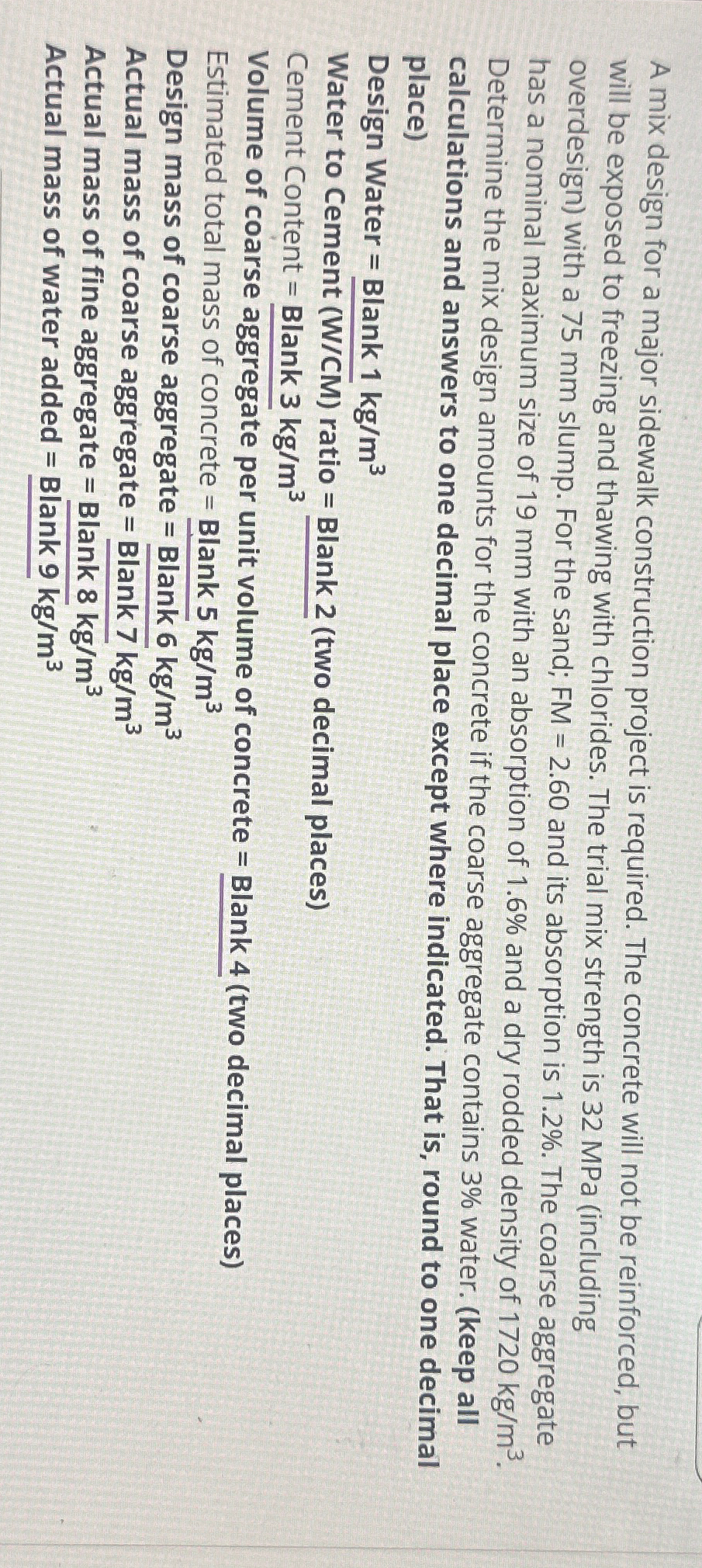 A mix design for a major sidewalk construction