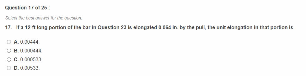 Question 1 7 of 2 5 : Select the best answer for