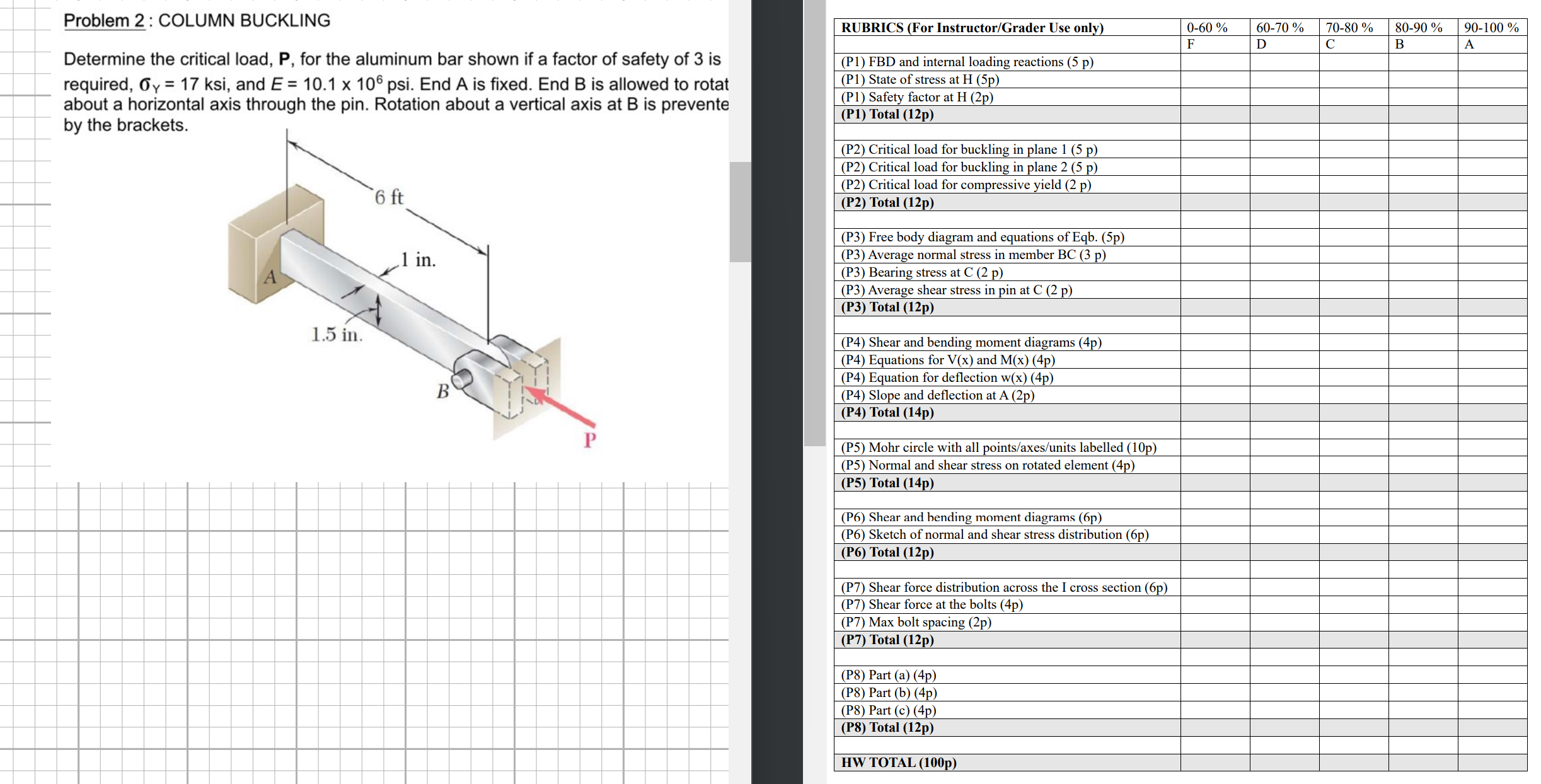 Problem 2 : COLUMN BUCKLING Determine the