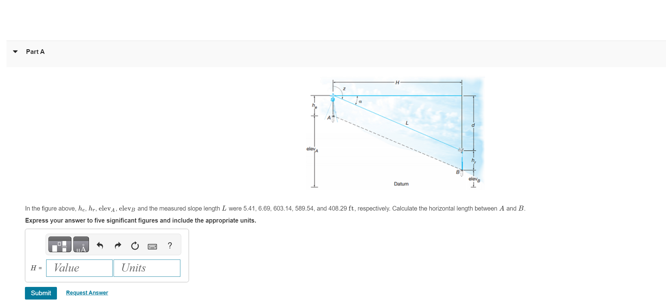 Part A In the figure above, h e , h r , e l e v A